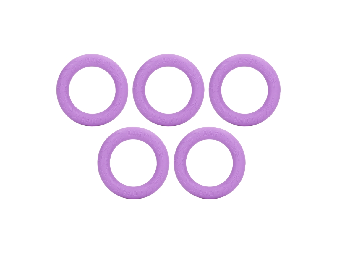 5pcs Bracelete De Dentição Silicone Macio Bebe Anel Alivio Gengiva Viagem Roxo Médio