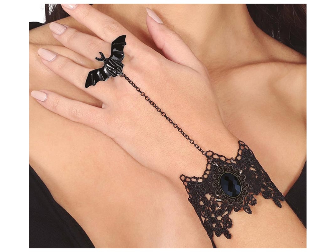 Pulseira Bordada e Anel Morcego