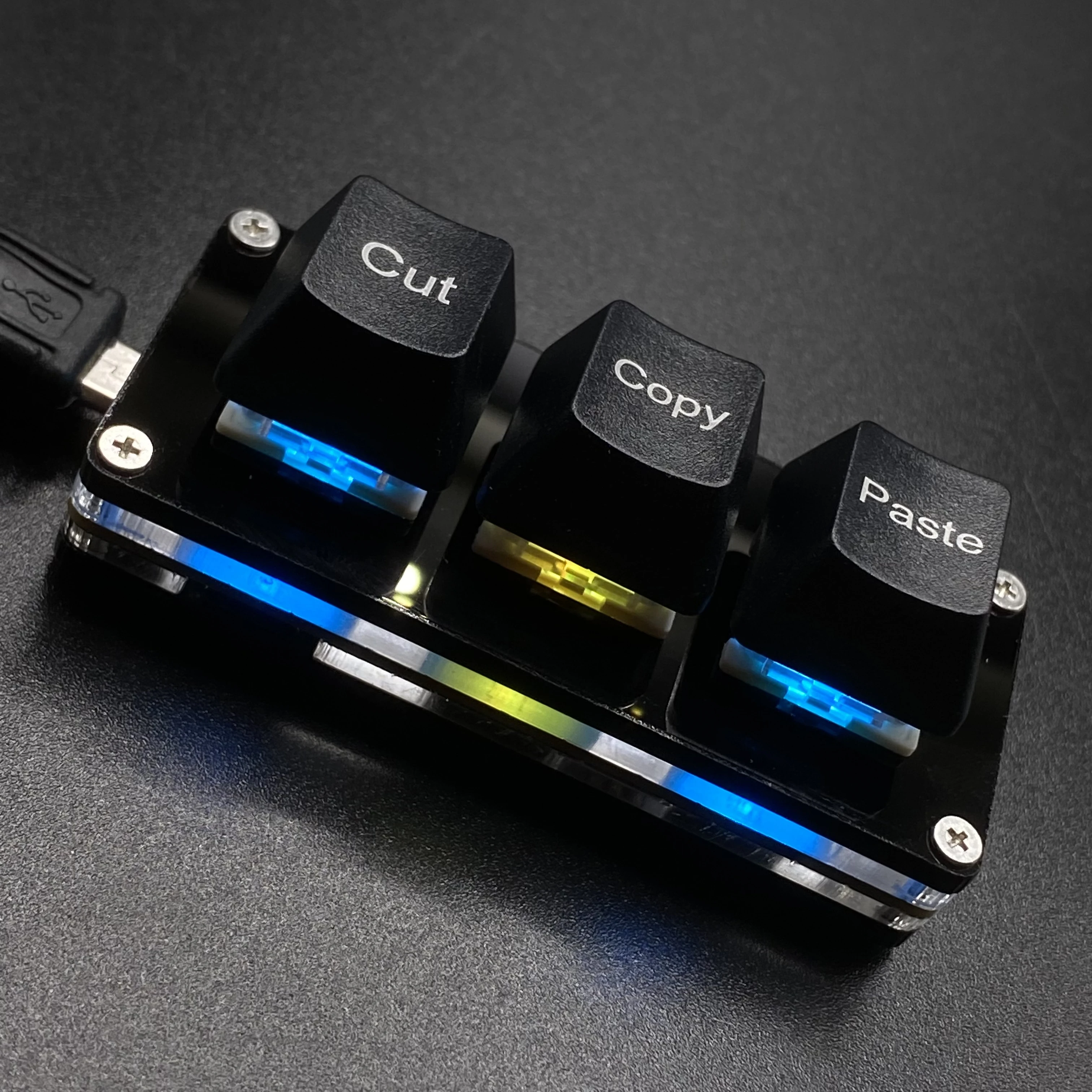 (preto) Mini Teclado Com Três Botões Para Recortar, Copiar E Colar (ctrl + Xcv) - Teclas De Atalho