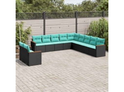 Vidaxl Conjunto De Sofá De Jardim Com 11 Peças E Almofadas Em Rattan Sintético Preto