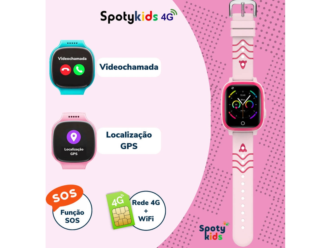 Relógio Smartwatch Criança SPOTYKIDS Jogos e Músicas (Rosa)