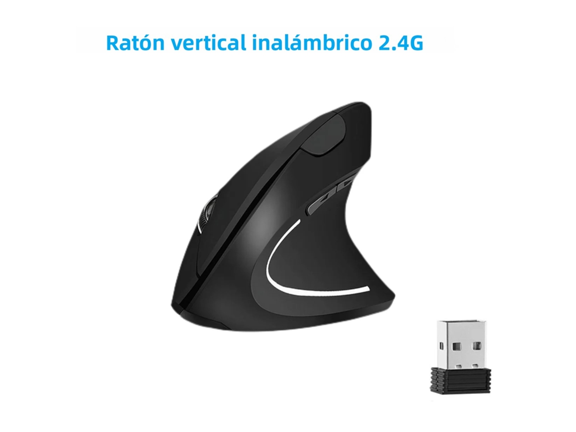 Mouse Vertical Sem Fio 2.4g (preto), Branco/preto, Com 6 Botões.