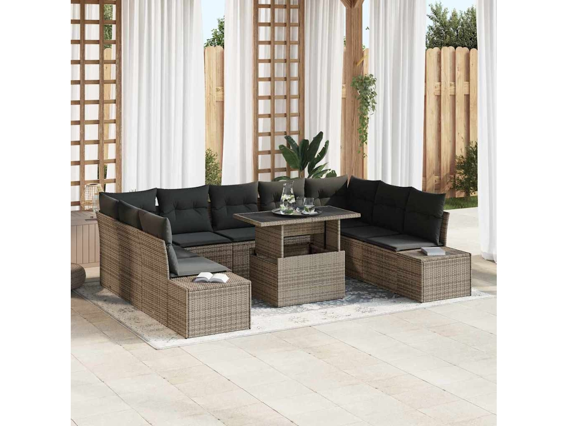 Vidaxl Conjunto de Sofá de Jardim 10 Pcs Cinzeto Rattan Sintético