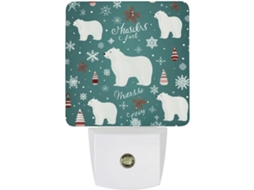 Luminária de parede em formato Urso Polar Natalino, com sensor crepuscular, luz LED branca, eficiente em termos de consumo térmico.