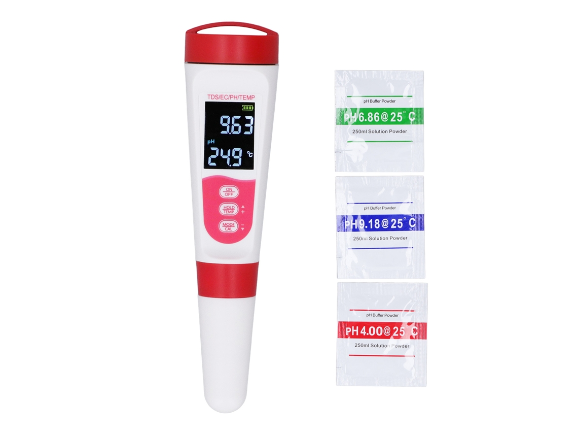 Testador digital de água 4 em 1, TDS, EC, pH, temperatura, caneta, display iluminado, detector de qualidade da água YURU