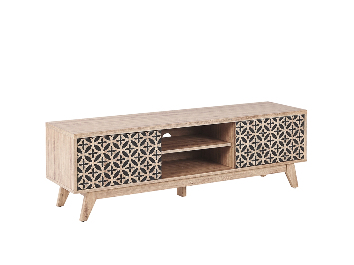 Móvel De Tv Beliani Prescot De Mdf, Aglomerado De Madeira Castanho Claro 140x40x45