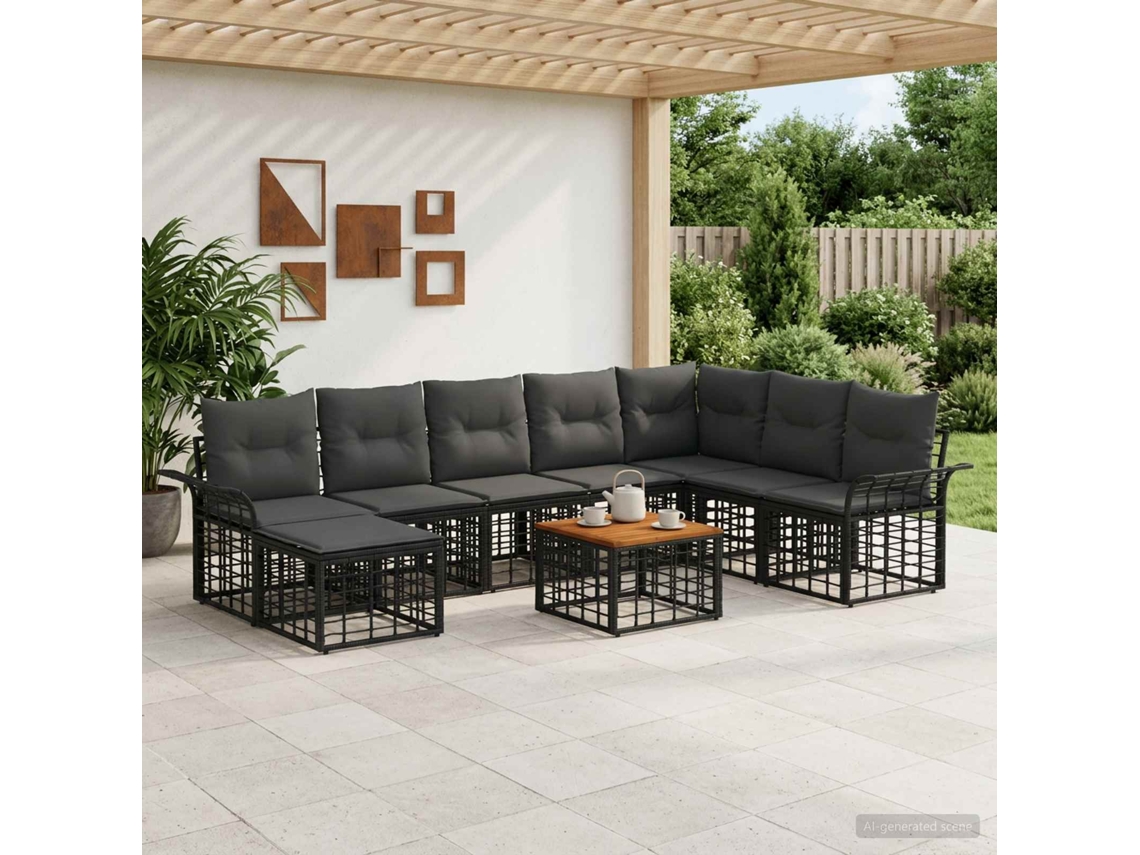 Vidaxl Conjunto De Sofás Para Exterior 9 Unid. Preto E Cinza Escuro
