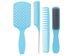 2026 set de 4 Escovas e Pentes para Cabelo: Pente com Cabo, Pente de Dentes Largos/finos e Massager de Couro Cabeludo, Embalado em Caixa Azul