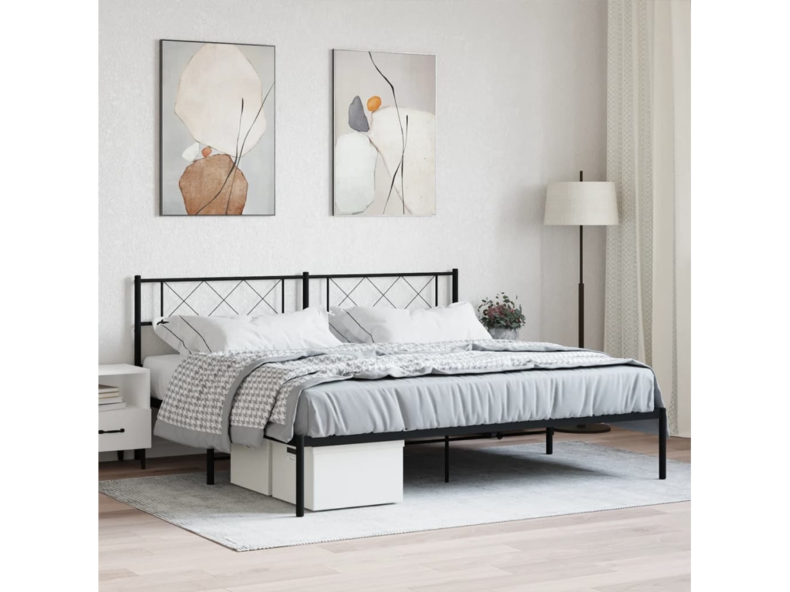 Estrutura De Cama Em Metal Com Cabeceira 180x200 Cm Preto