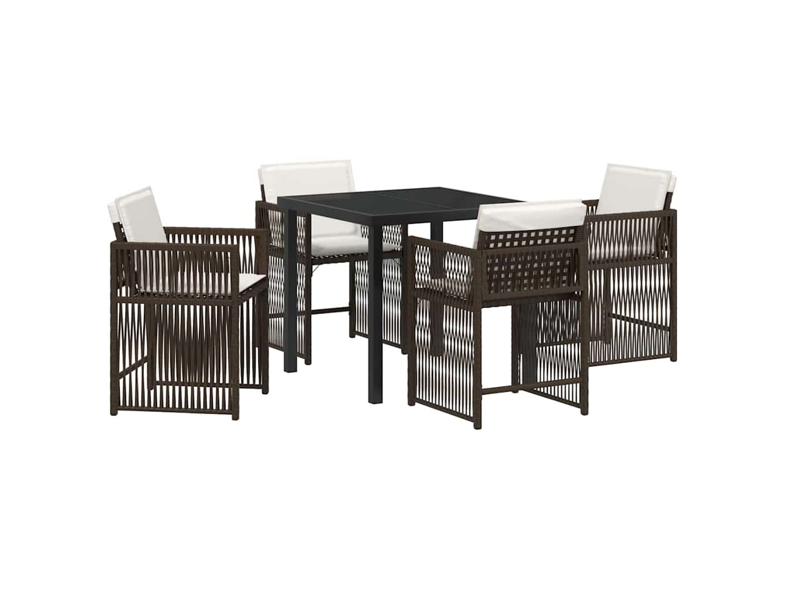 Conjunto de Jantar para Jardim 5 Pcs - Móveis de Jardim para Refeição Castanho Vime Pe HARLANV1