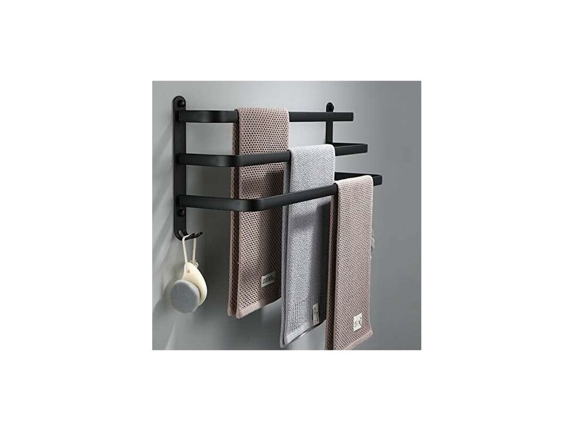 Porta Toalhas Banheiro Preto Barras Porta Paredes Autoadesivas Impermeável com Gancho BRILVIBERA (50cm, Três Barras)