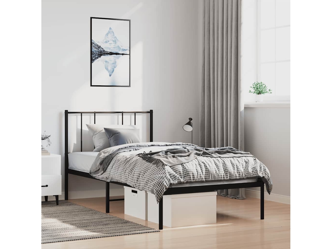 Estrutura De Cama Com Cabeceira 100x190 Cm Metal Preto