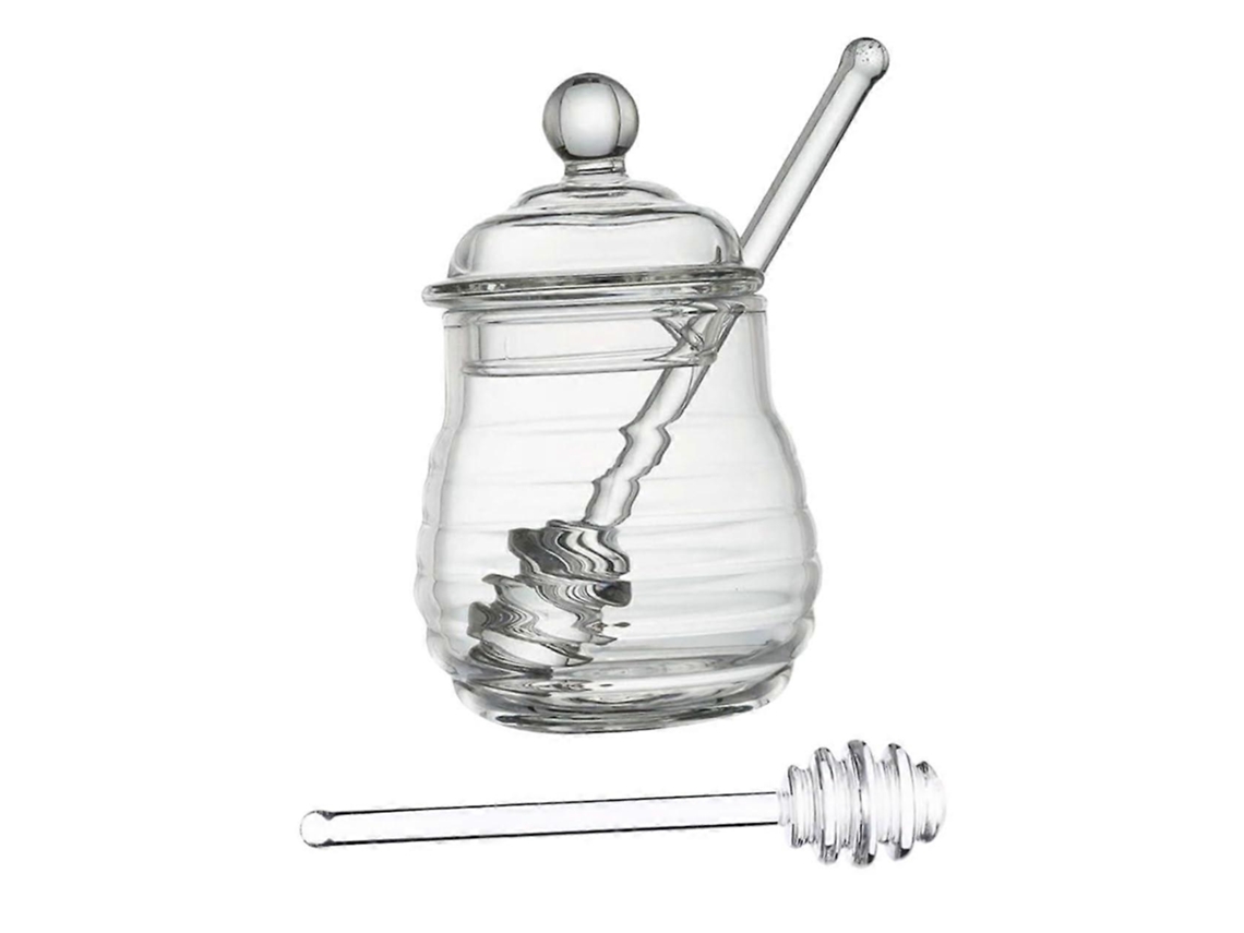 Pote De Vidro Para Mel Com Tampa E Colher Medidora, Recipiente Hermético Transparente Para Armazenamento De Mel Na Cozinha.