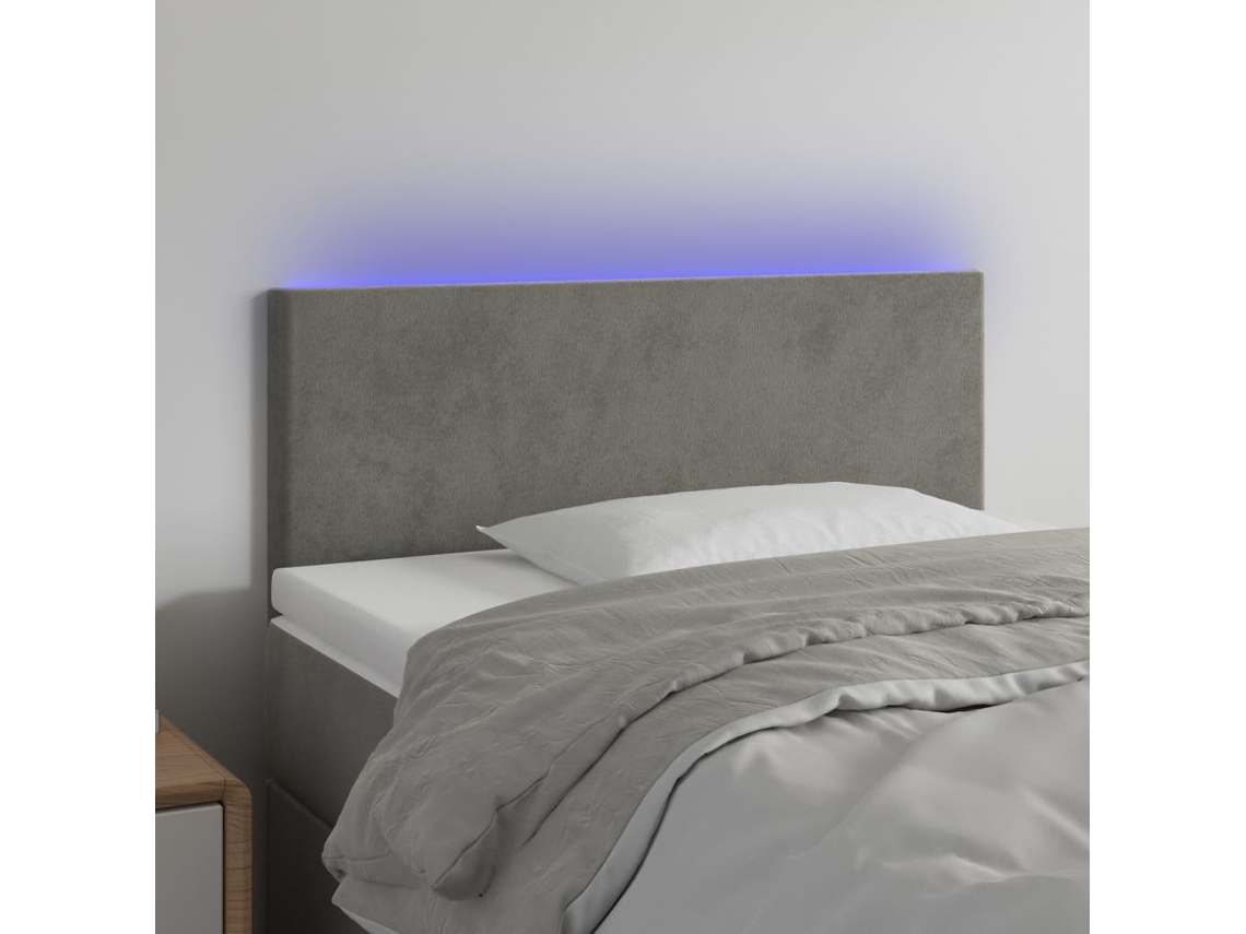 Vidaxl Cabeceira De Cama C/luzes Led Veludo 100x5x78/88 Cm Cinza-claro