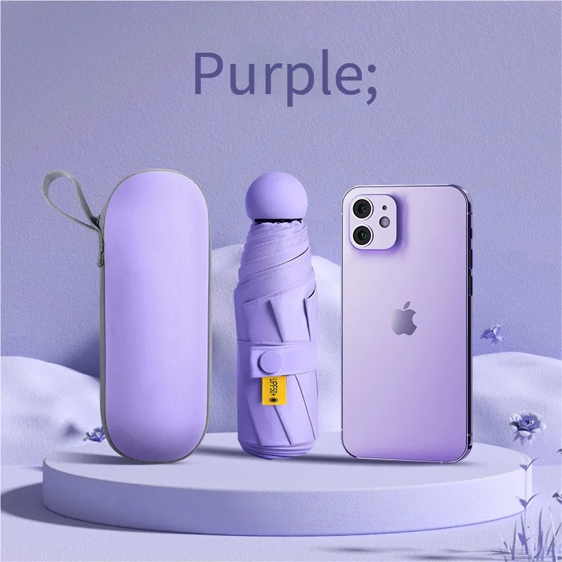 Guarda chuva Dobrável de Cinco Partes, Guarda chuva Cápsula de Dupla Função para Sol e Chuva, Mini Guarda chuva de Proteção Solar MDUG (roxo 6k)