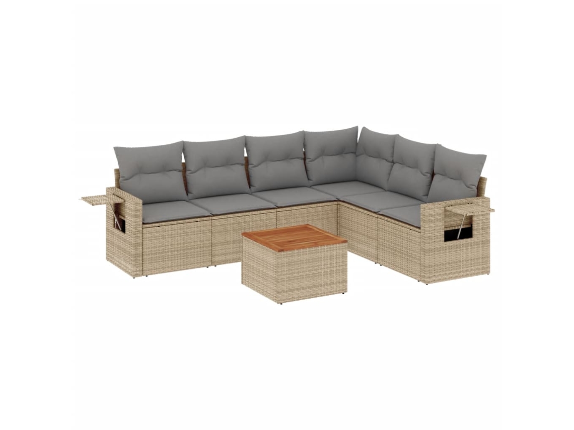 Conjunto de 7 Sofás Jardim com Almofadões Vime Pe Bege Misturado MAISON EXCLUSIVE
