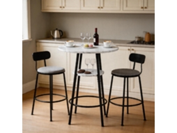 Mesa Bar Mármore Branco Metal Preto 60x89cm Cozinha