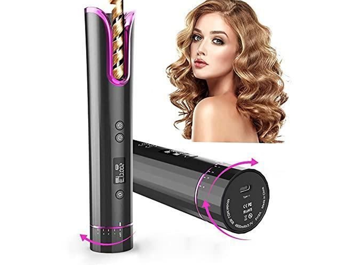 DCUKPST - Ferro de ondulação sem fio automático para modelador de cabelo, modelador de ondulação sem fio portátil recarregável inteligente com display