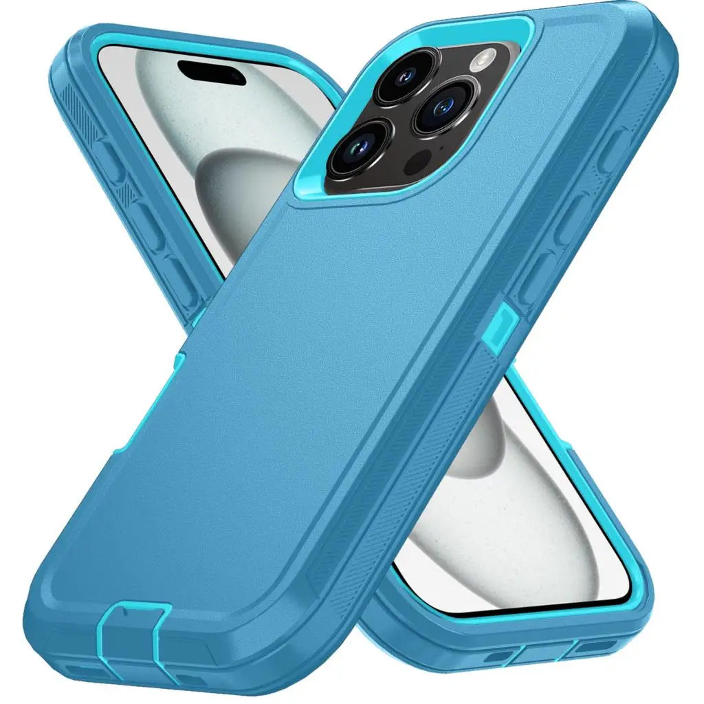 Capa Protetora À Prova De Choque (azul Celeste - Azul Para Iphone 15 Pro), Material Pctpu, Com Suporte.