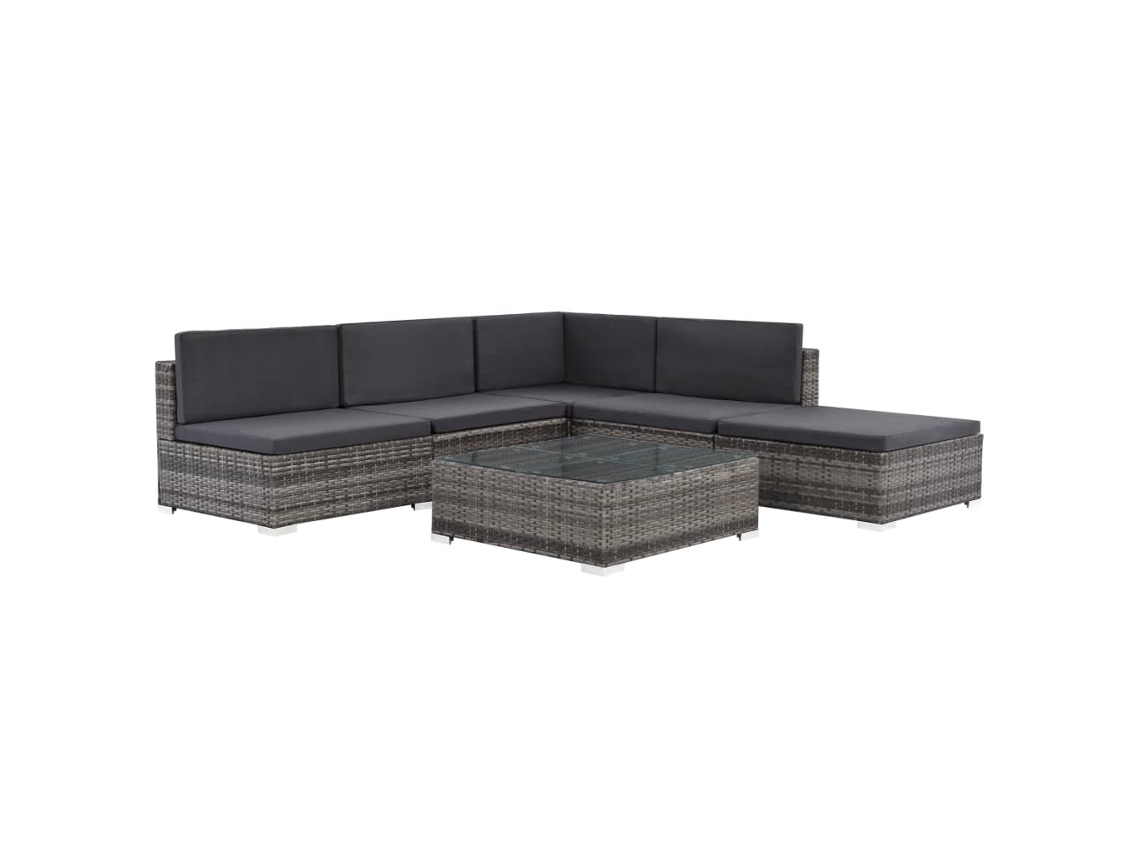 Vidaxl 6 Pcs Conjunto Lounge De Jardim C/ Almofadões Vime Pe Cinzento
