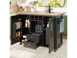 Ilha Cozinha Branco/preto 120x73(45)x92cm (réplica), Dobrável, Suportes.-lb