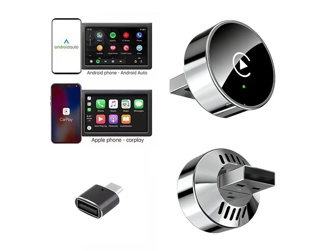 Adaptador 2 Em 1 Sem Fios Para Carplay E Android Auto, Plug Play, Compatível Com Iphone E Android Hexinyigjly