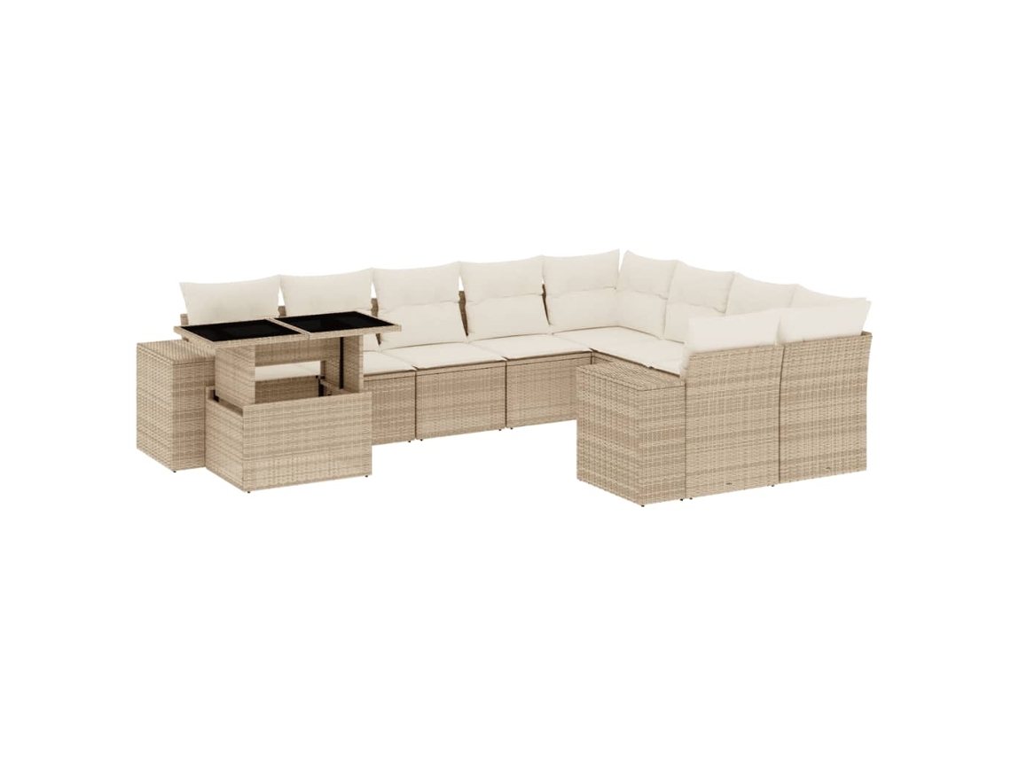 Conjunto de 10 Sofás para Jardim com Almofadões Vime Pe Bege MAISON EXCLUSIVE