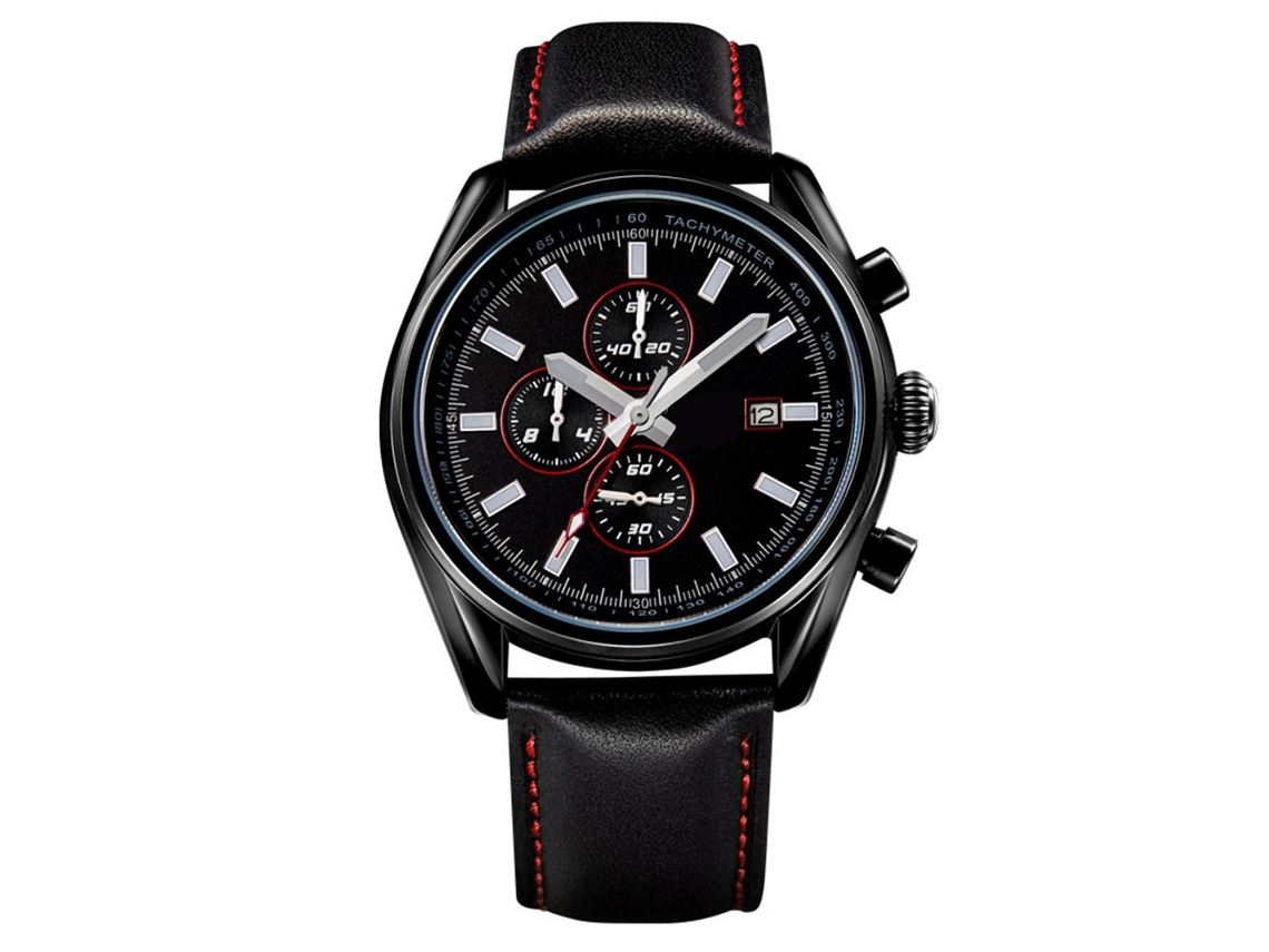 Relógio Masculino com Pulseira de Couro e Mostrador Redondo de Quartzo S/MARCA