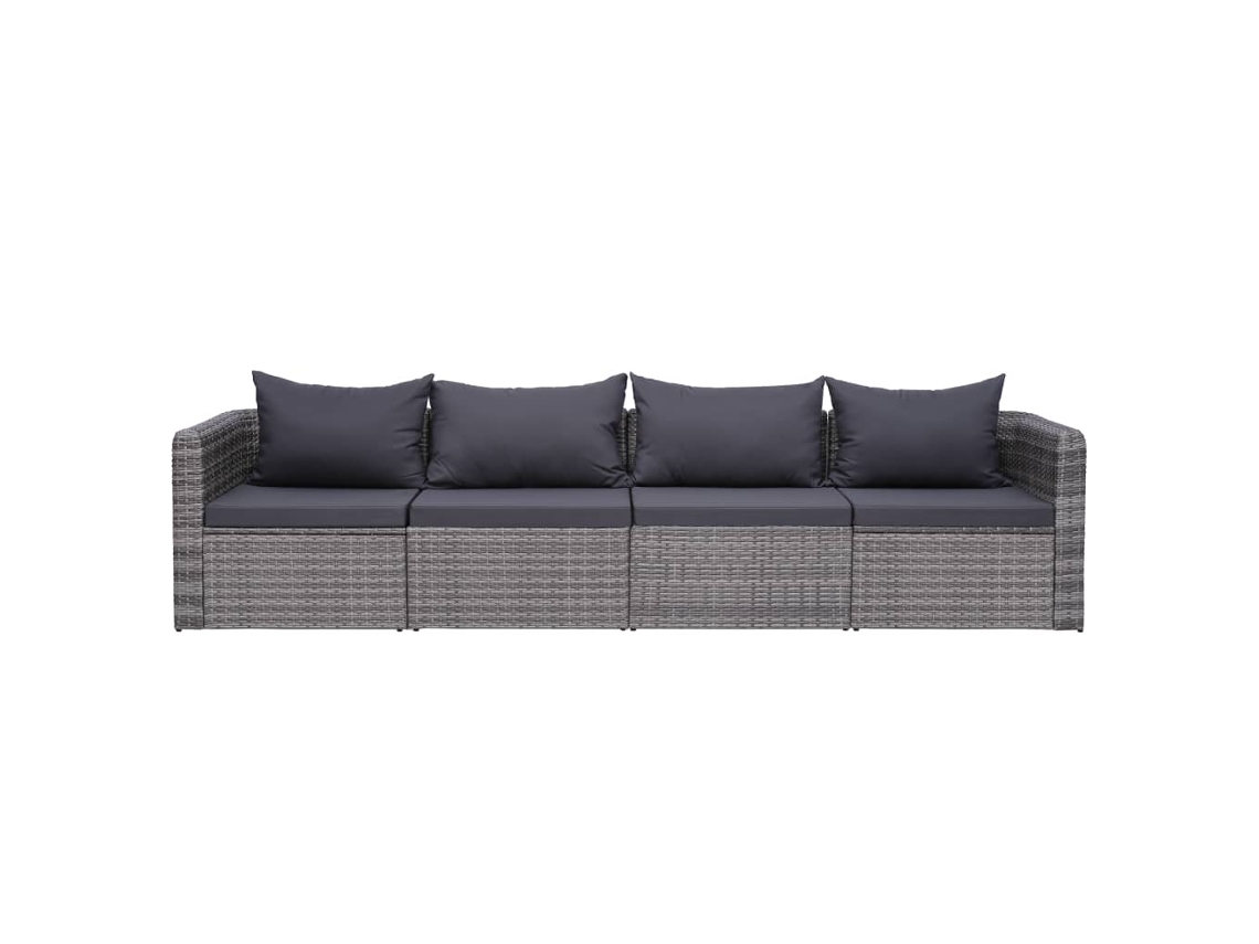 4 Pcs Conjunto Sofás De Jardim | Sofá Para Exterior C/ Almofadões Vime Pe Cinzento Wsd451689 Lovely Home