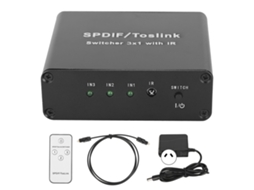 Comutador Spdif para Toslink 3x1 com Controle Remoto, 3 Entradas e 1 Saída, Plugue 100v 240vau CHABERLU