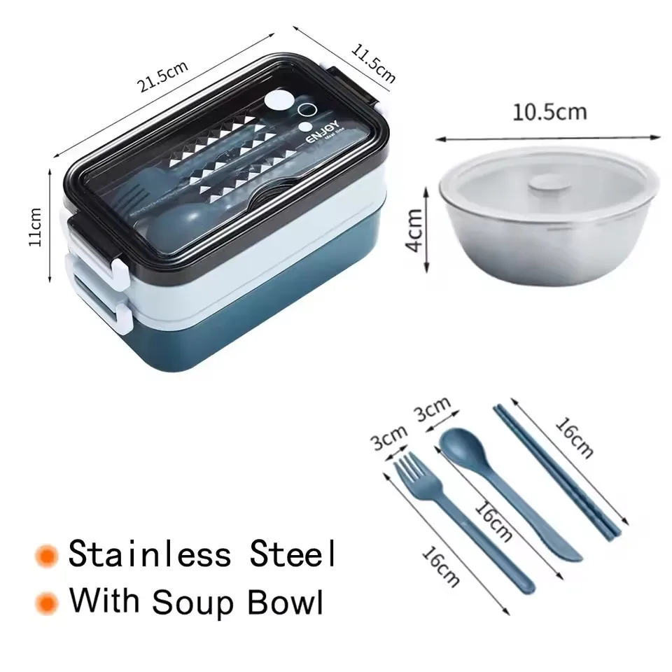 Lancheira/bento em Aço Inoxidável 304, Design de Dupla Camada, Própria para Micro ondas, Recipiente para Armazenamento de Alimentos MDUG (azul)