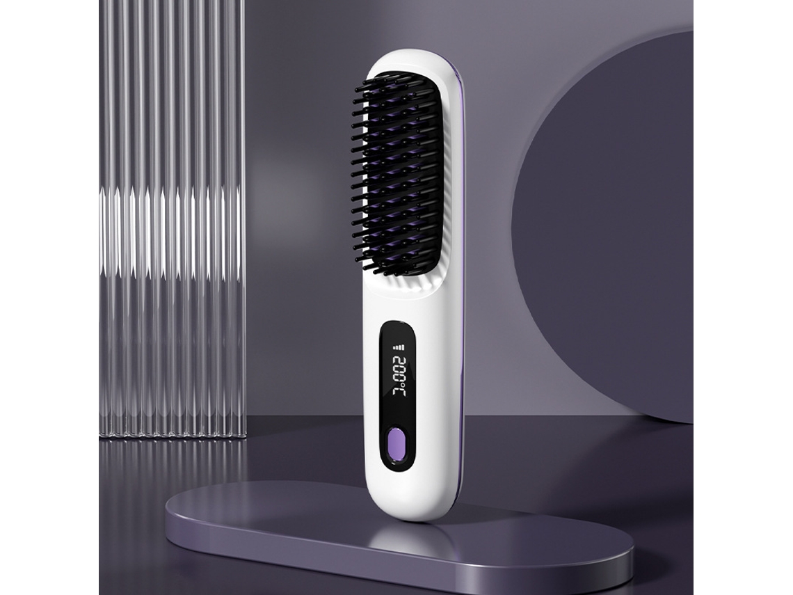 Escova Alisadora Sem Fio Branca Display Lcd 3 Níveis Temperatura Aquecimento Rápido 20s Portátil YANYXR