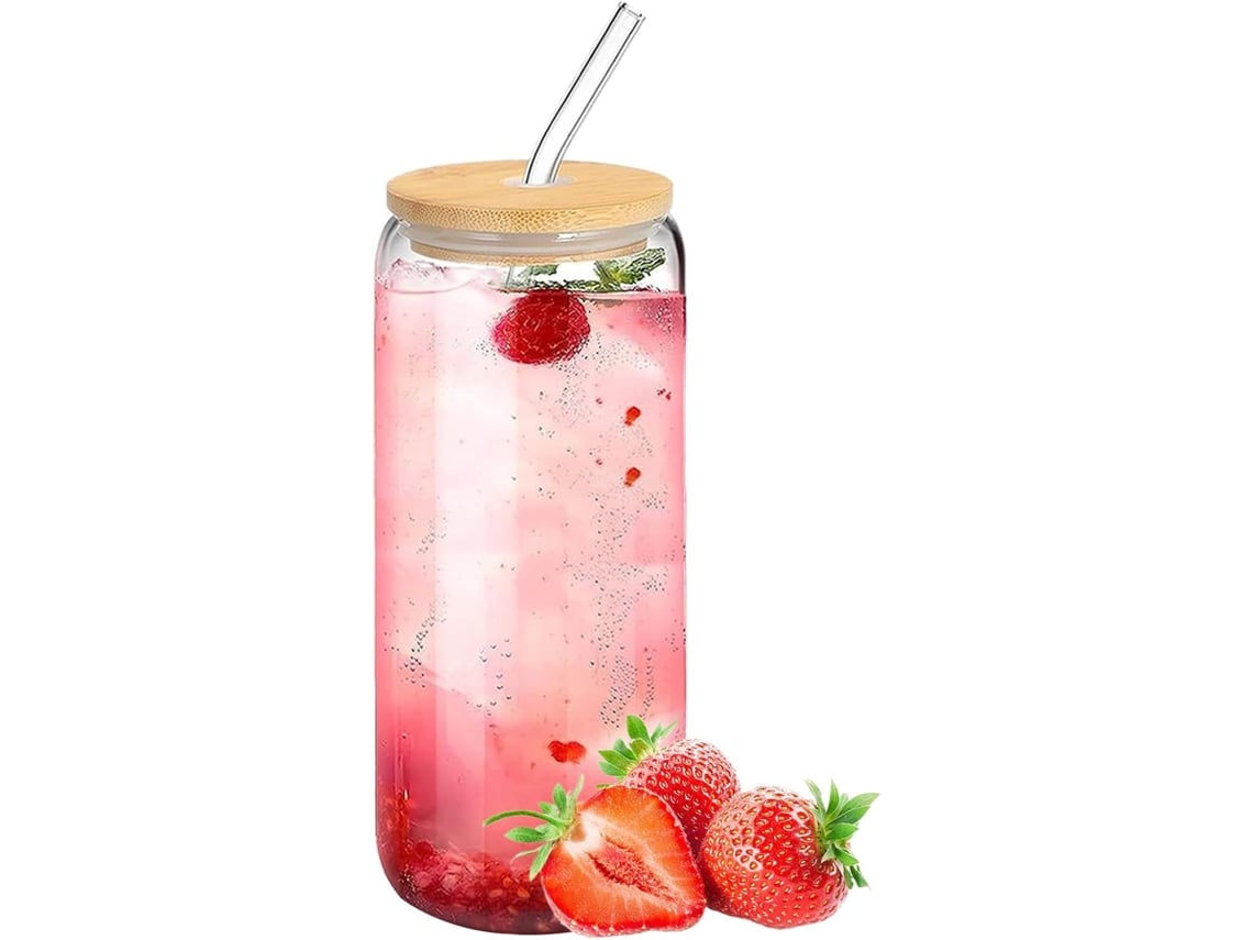 Copo De Vidro Com Canudo, Reutilizável, 473ml, Resistente Ao Calor.