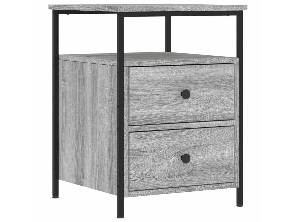 Table De Chevet Avec Deux Tiroirs Et Étagère 44 X 45 X 60 Cm Bois Dingénierie Gris Dec034669 Décoshop26