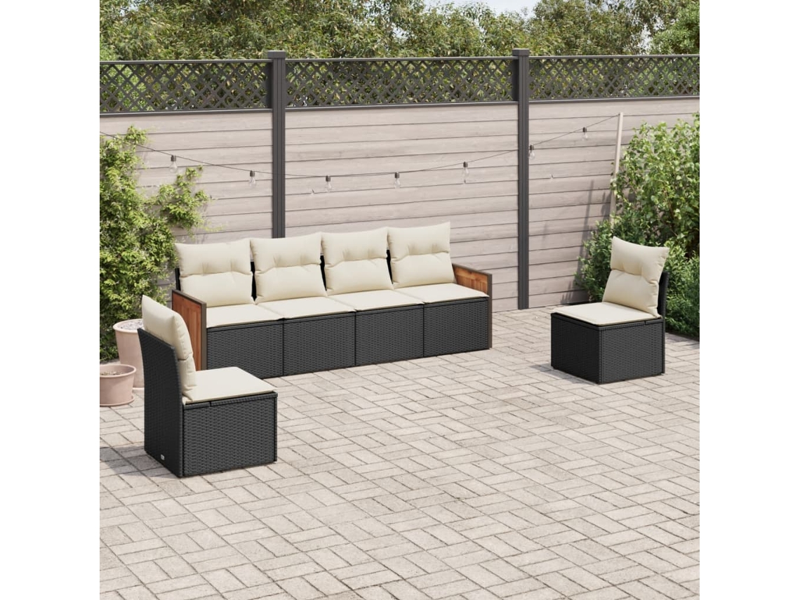 Vidaxl 6 Pcs Conjunto Sofás De Jardim C/ Almofadões Vime Pe Preto