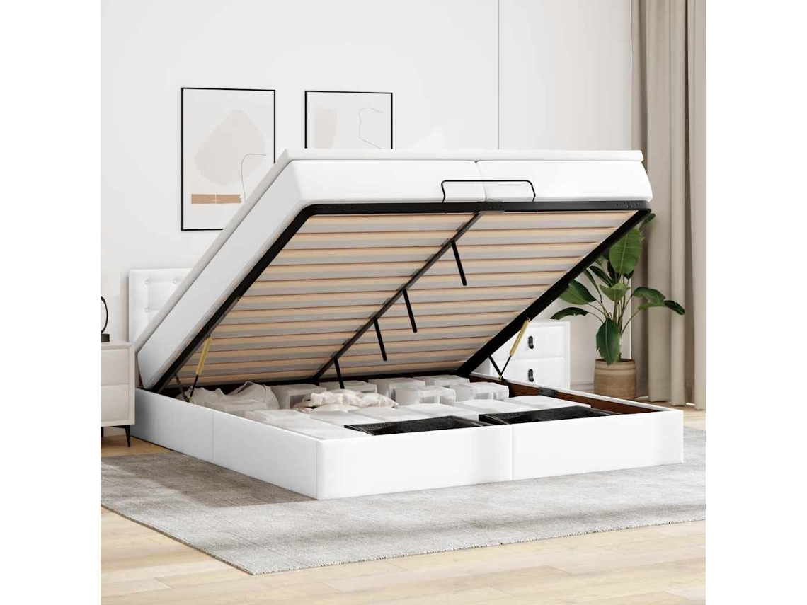Vidaxl Estrutura De Cama Otomana Com Colchão Branco Couro Falso