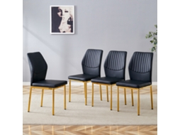 Conjunto 4 Cadeiras Luxo Pu Preto Relevo Dourado