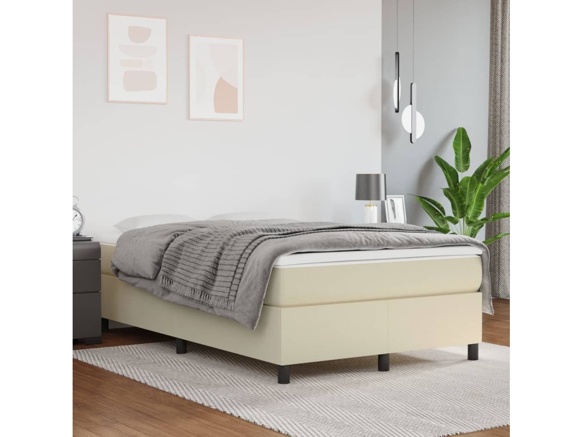 Vidaxl Cama Com Molas/colchão 120x200 Cm Couro Artificial Cor Creme