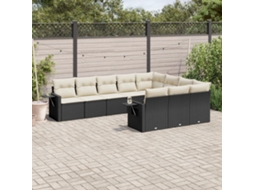 Vidaxl 10 Pcs Conjunto Sofás De Jardim C/ Almofadões Vime Pe Preto
