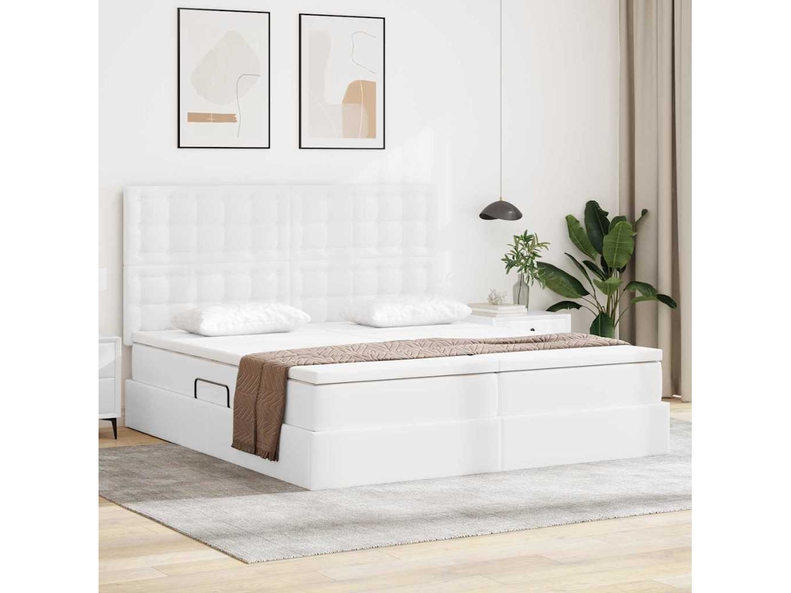 Vidaxl Cama com Arrumação e Colchão Branco Puro 180 X 200 Cm