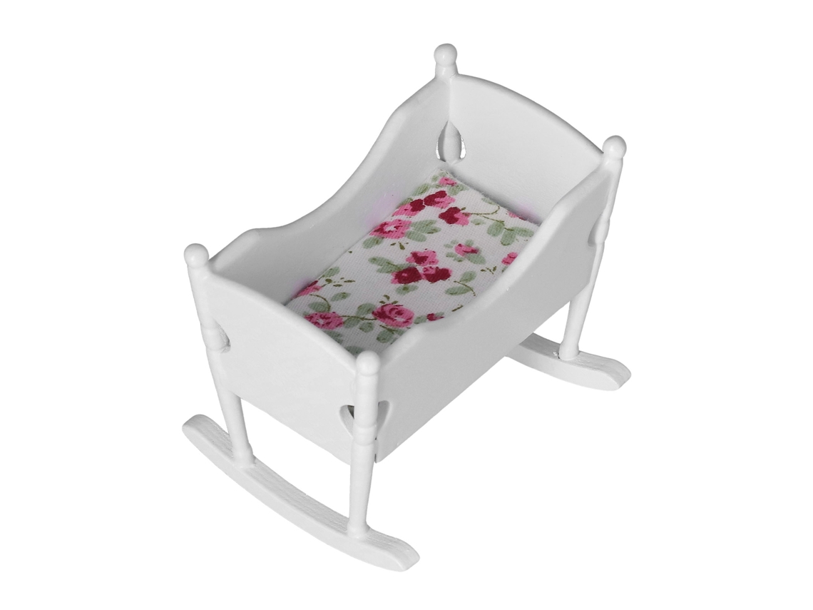 Primerox cama de Bebê de Madeira Branca para Casa de Bonecas 1:12 Miniatura Crib Móveis Diy