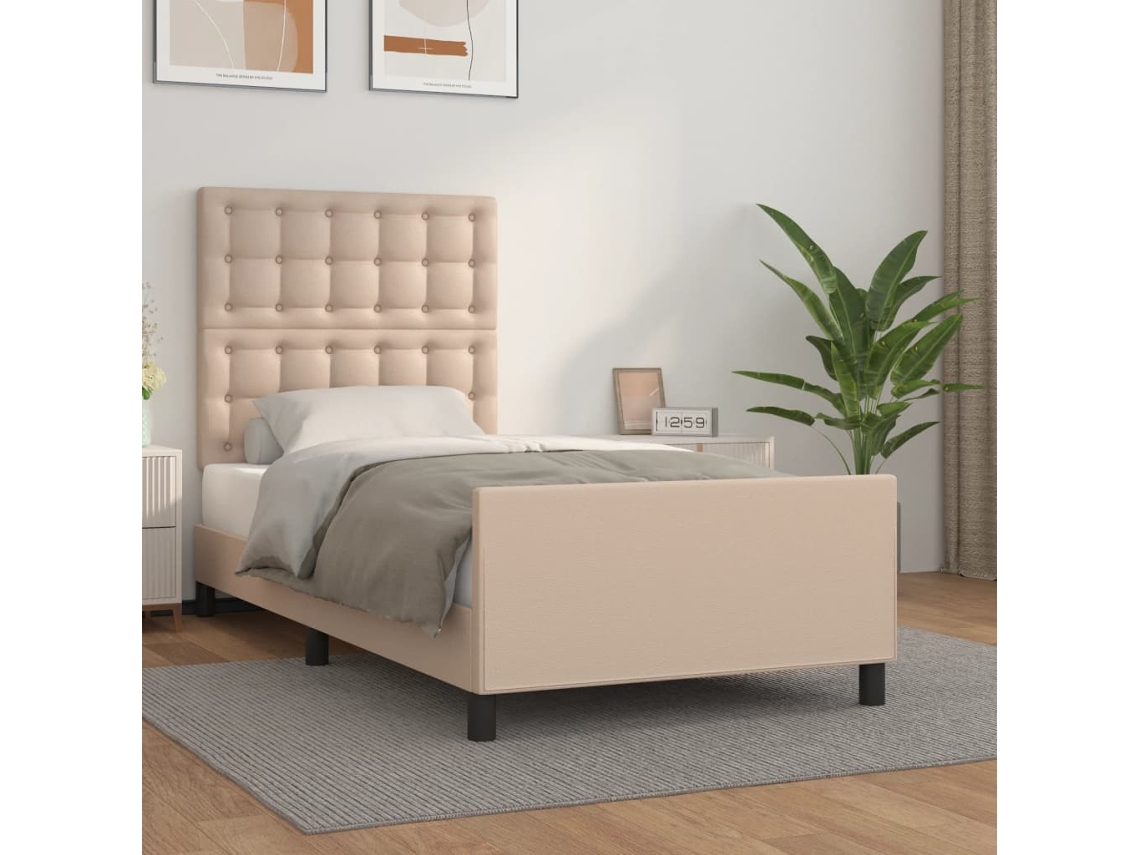 Vidaxl Estrutura Cama C/ Cabeceira Couro Artif. 90x190 Cm Cappuccino