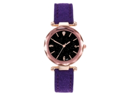 Relógio de Pulso Feminino Zhoulianfa com Pulseira de Couro Pu e Esfera Strass Céu Estrelado Roxo