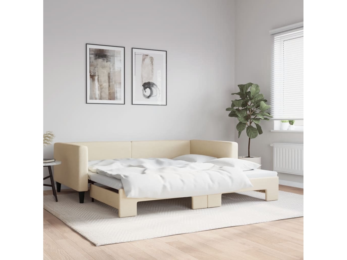 Vidaxl Sofá-cama Com Gavetão 100x200 Cm Tecido Cor Creme