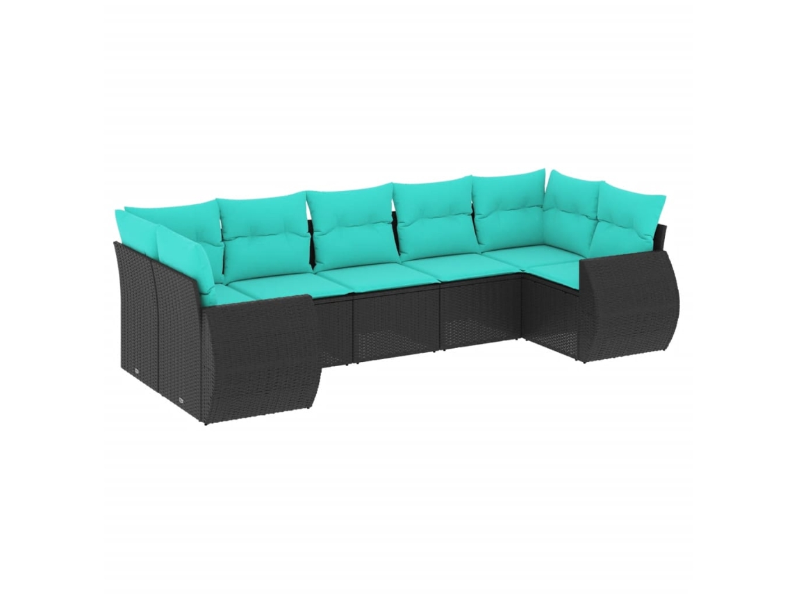 Conjunto de Sofá de Jardim, 7 Peças, Almofadas, Rattan Preto MAISON EXCLUSIVE