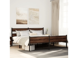 Vidaxl Estrutura Cama Sem Colchão 200x200cm Metal Carvalho Castanho
