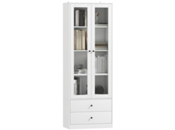 Aparador da Cozinha com Armário e 2 Gavetas. Portas de Vidro e Prateleiras Ajustáveis. 59x30x164 Cm. Branco Ge