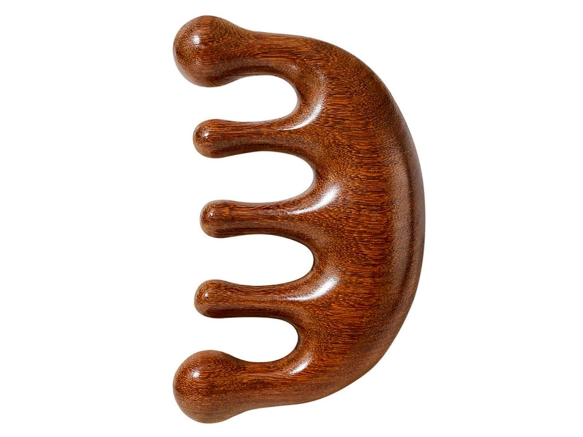 Pente Madeira - Escova Cabelo Redonda - Pente Massagem - Dentes Largos - Madeira - Castanho