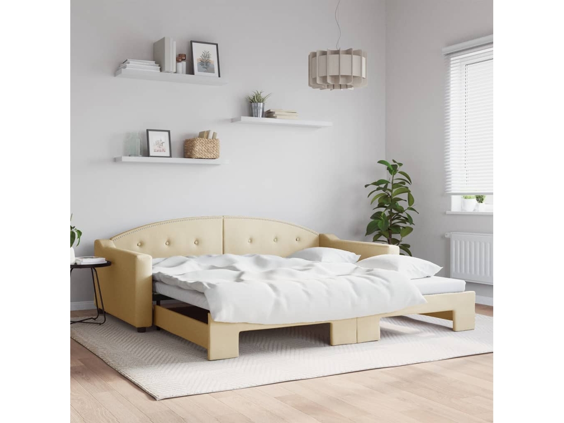 Vidaxl Sofá-cama Com Gavetão 100x200 Cm Tecido Cor Creme