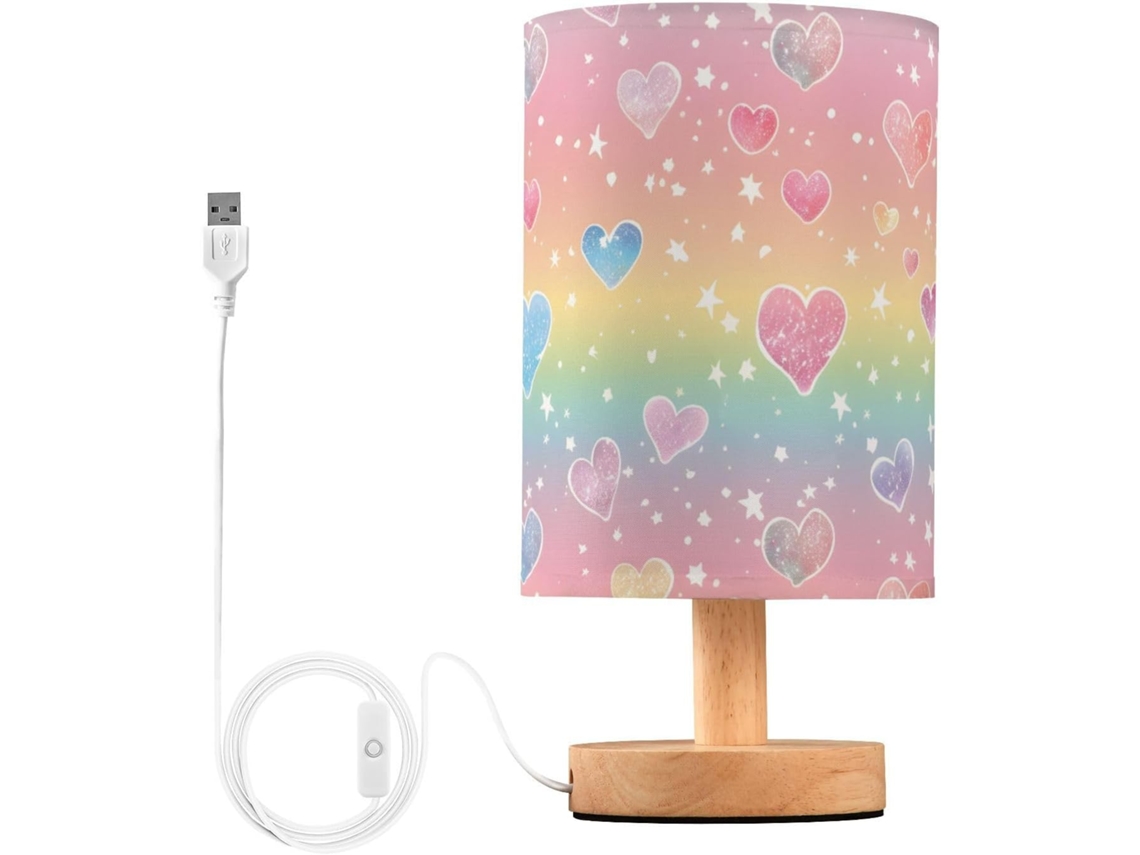 Luminária De Mesa Mnsruu Para Quarto E Sala Estar, Em Formato De Coração Com Cores Pastel Do Arco Íris, Com Portas De
